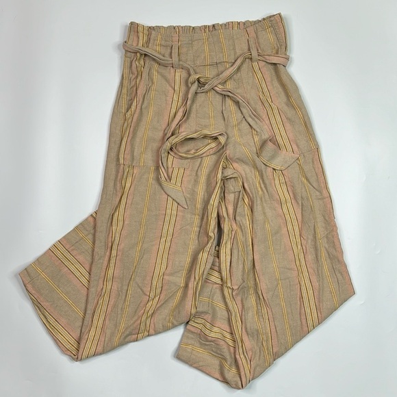 American Eagle Linen Blend Stretch Waist Striped Wide Leg Pants Medium NWOT - Picture 1 of 14